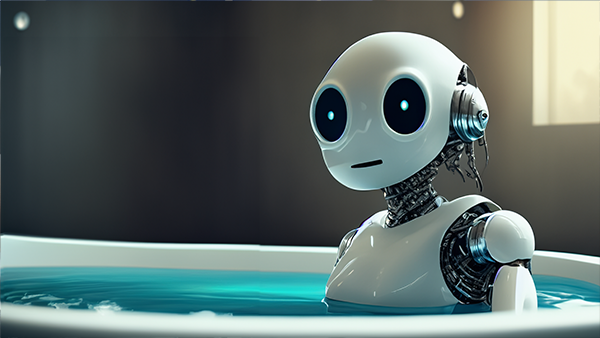Relax, team stability is on the horizon! A robot enjoying itself in a hot tub.